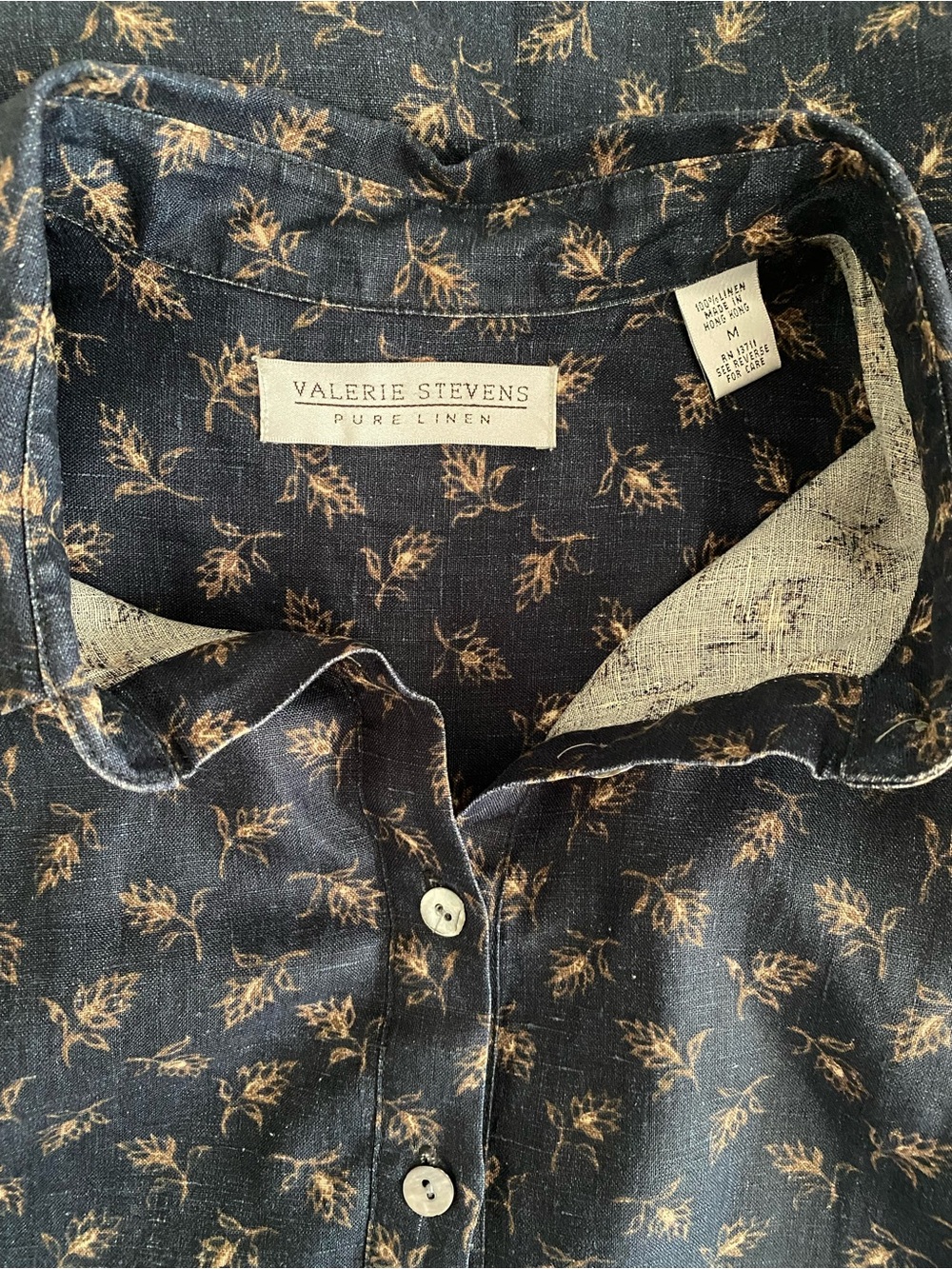 Vintage Valerie Stevens Pure Linen Navy Mini Floral Button Down MIDI Dress - Picture 6 of 9
